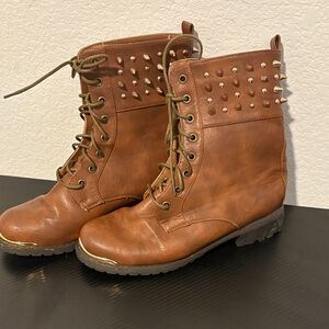 Studded Brown Lace-Up Boots